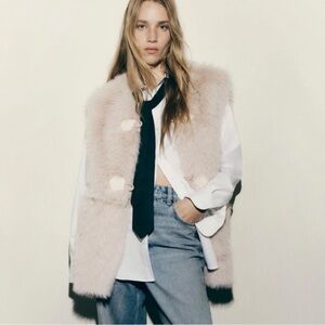 Zara Beige Faux Fur Vest with Toggle Closures